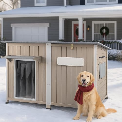 Big Dog House Outdoor Dog Houses for Large Dogs Outside with Adjustable Vent Window (55" L x 33" W x 35" H)