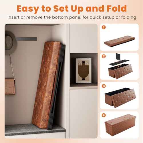 43 Inch Storage Ottoman Bench (Brown / 15.2"D x 43"W x 15.2"H)