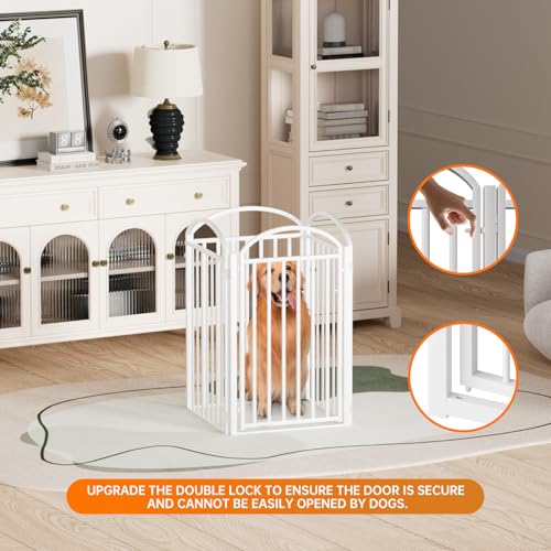4 Panels Full Matel Freestanding Dog Gates with Door (【4 Panels with Door】96"W*36H" / White)
