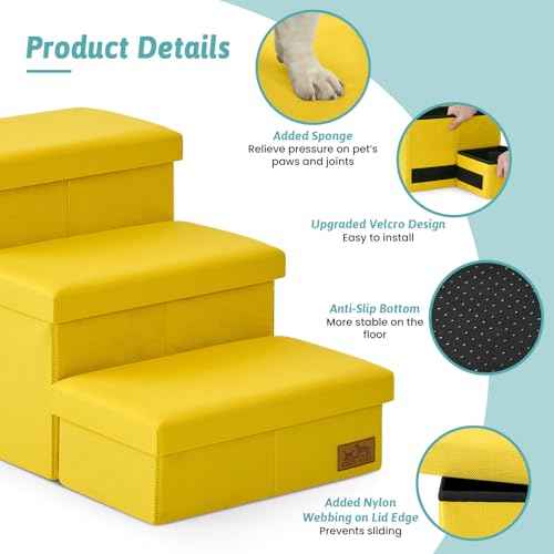 Dog Stairs with Storage (Yellow / 28.5"L x 17"W x 16.7"H)