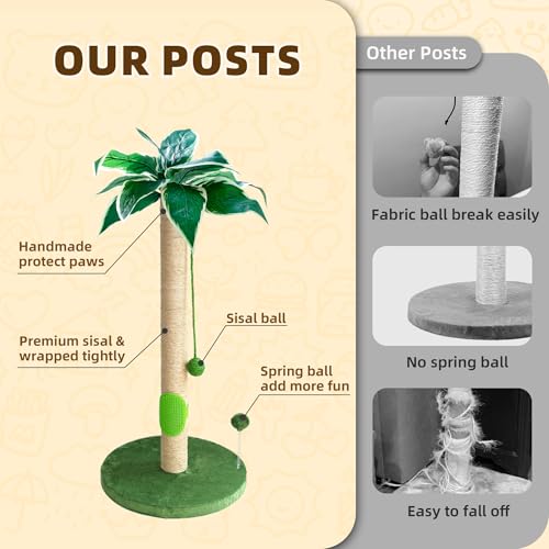 Cat Scratching Post 33'' Tall with Toy (Palm Green-33 Inches)
