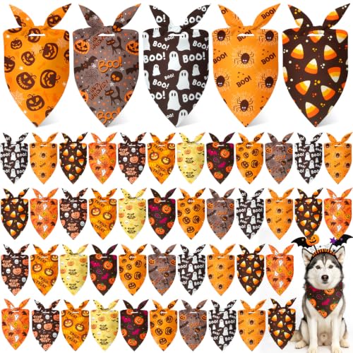 50 Pcs Halloween Dog Bandanas Bulk for Charm Large Pets (Pumpkin Pattern / 31.5 x 21.7 x21.7 Inch)