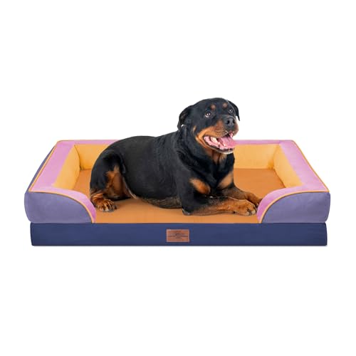 Orthopedic Dog Bed for Extra Large Dogs with Bolster (45.0"L x 35.0"W x 8.5"Th / Orange Breeze)
