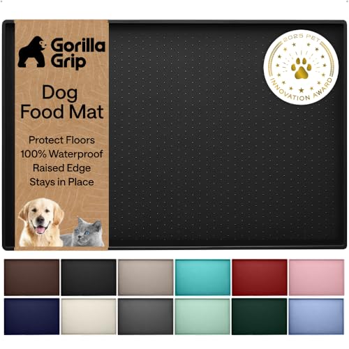 Dog Food Mat 100% Waterproof Silicone (Black / 32"l X 24"w)