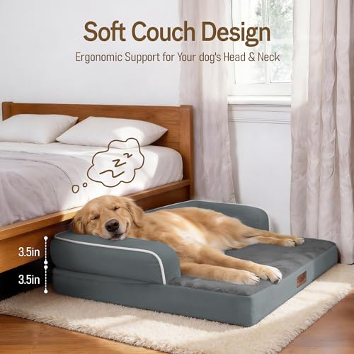Waterproof XXL Dog Bed with Bolster for Extra Large Dogs (Dark Grey / 45"L x 35"W x 8"Th)
