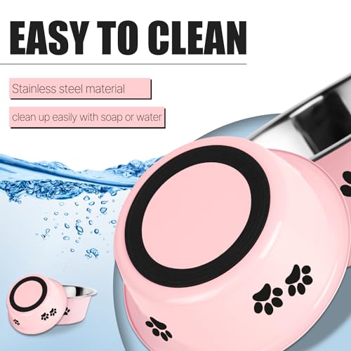 Stainless Steel Dog Bowls (Pink / 8.5 Cups/71 OZ)