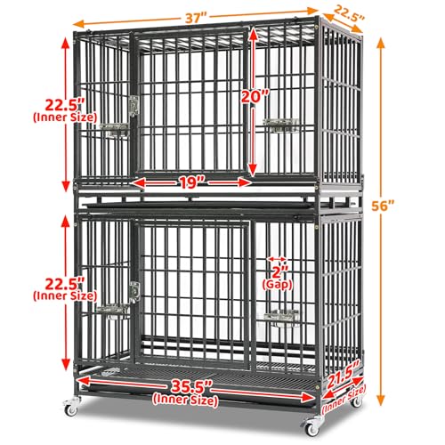 37 Inch Two Tiers Stackable Dog Crates for Medium Dogs (37.0"L x 22.5"W x 55.5"H)