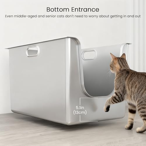 Stainless Steel Litter Box 13.7'' High Sides (SILVER / 20"L x 12.2"W x 13.7"H)