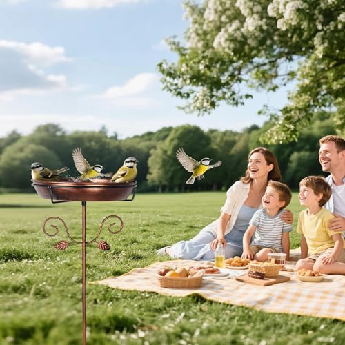 35.4" Gold Metal Bird Bath & Feeder
