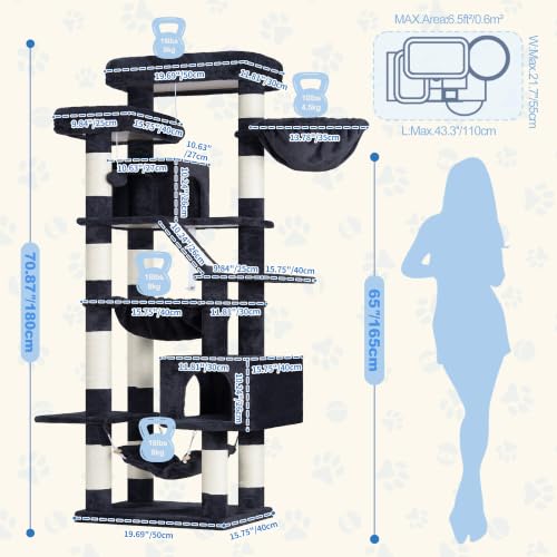 Cat Tree, 71-Inch-Tall Tower for Indoor Cats with 2 Perches HCT034G (Smoky Gray / 71 inch)