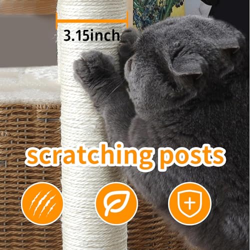 51 Inch Woven Cat Tree Tower for Large Cats with Clear Capsule Bed