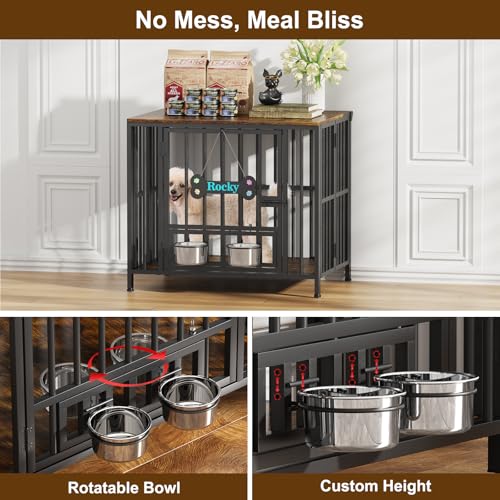 27" Foldable Dog Crate Furniture (Rustic Brown / 27.6"L x 20.5"W x 23.6"H)