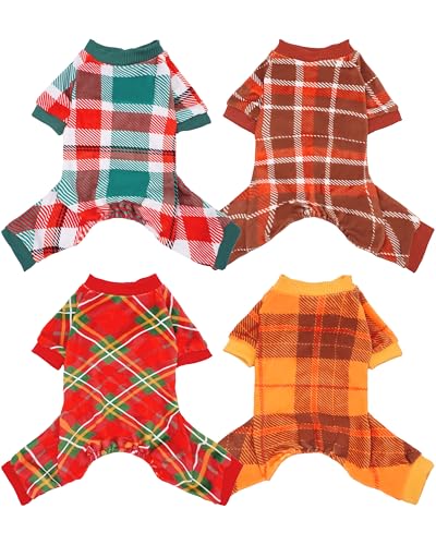 4 Pack Plaid Fleece Dog Pajamas Warm for Extra Large Dogs (XX-Large)