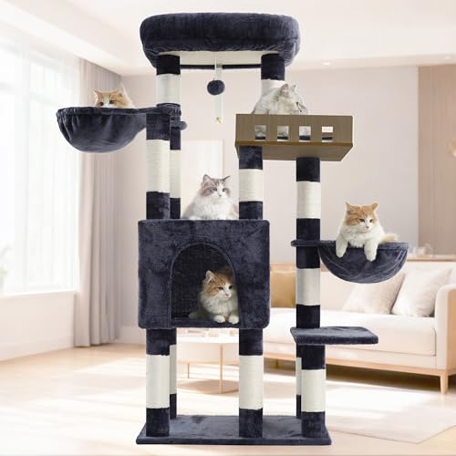 Sturdy Cat Tree Tower for Large Cats (52 inches / Dark Gray)