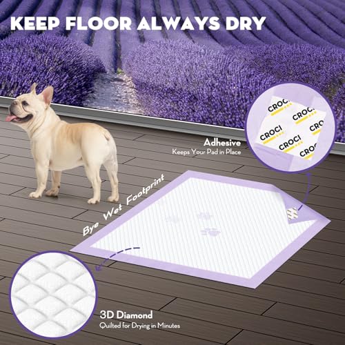 Puppy Pads with Adhesive Tabs Leak Proof Lavender Scent 22x22in 50Ct (Regular-22x22in(50Ct))