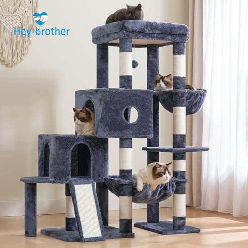 Cat Tree Tower with Plush Steped Condos (50 inches / Smoky Gray)