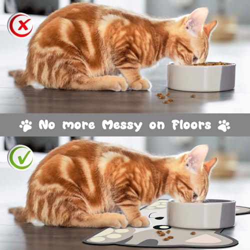 Cat Food Mats for Floor (Cat Head / 17.7"L x 9.8"W)