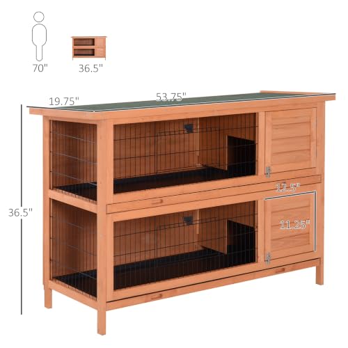 54" 2 Story Large Rabbit Hutch Bunny Cage Wooden Pet House Small Animal Habitat with Lockable Doors (Brown)