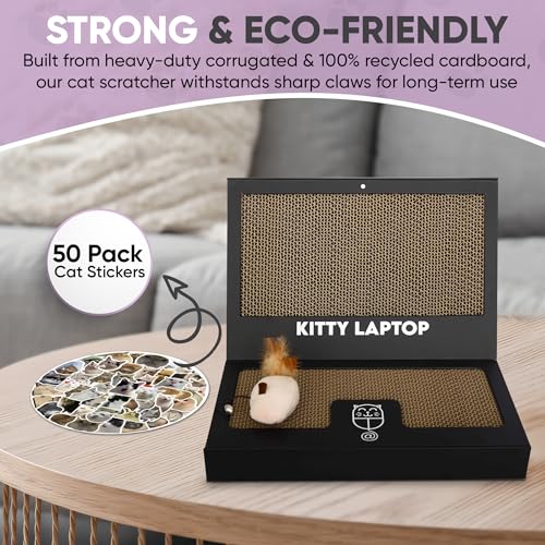 Toy Cat Laptop with 2 Scratchboards + Catnip Mouse Toy for Cats + 50pack Cat Sticker