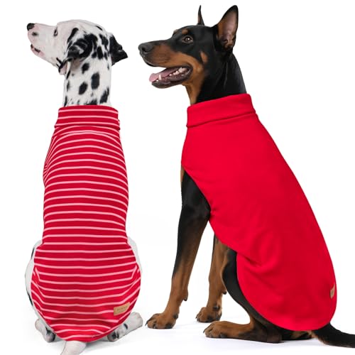 2Pack Dog Sweater for Large Dogs Soft Pet Coats Fleece Sweatshirt (XX-Large (32-55lbs) / 9# Red+Red Stripe)