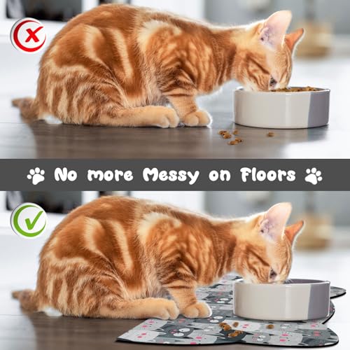 Cat Food Mats for Floor (Grey / 23.6"L x 13.7"W)