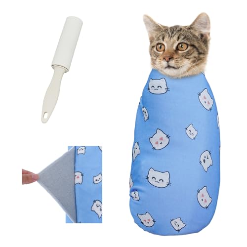Cat Grooming Wrap for Nail Trimming (M-21.6in ( Weight:＜ 6lbs ) / BlueCat)