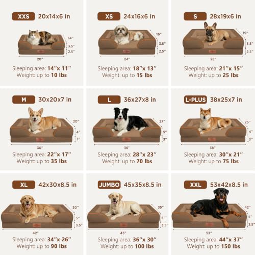 Waterproof Orthopedic Dog Beds for Extra Large Dog (48.0"L x 30.0"W x 8.5"Th / Brown)