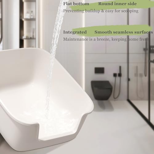 Large Cat Litter Box High Sided Entry Cat Litter Pan 50 x 40 x 22 CM (White)