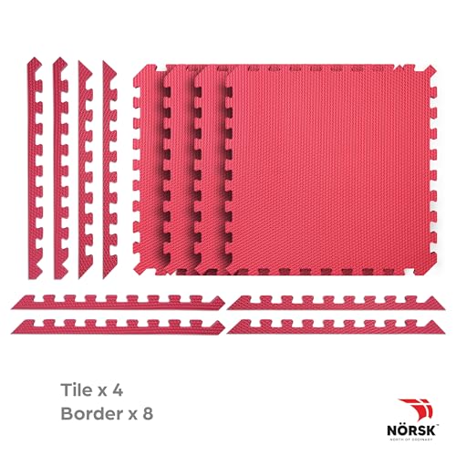 Reversible Gym Exercise Mats 3 (Red / Black / 8 Tiles - 32 Sq. Ft.)