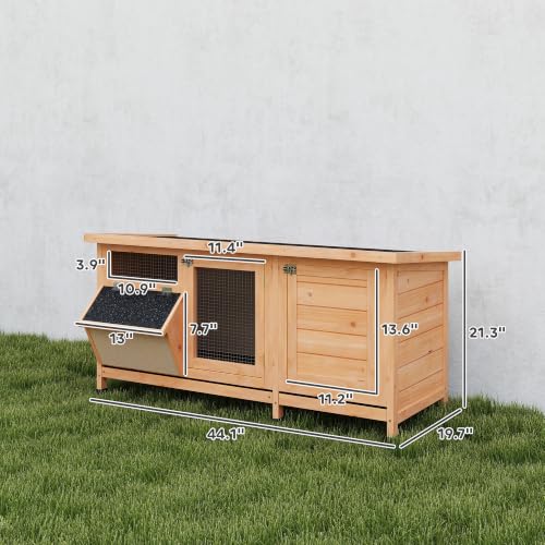 Wooden Rabbit Hutch Bunny Hutch Cage Guinea Pig with Waterproof Roof (Yellow)