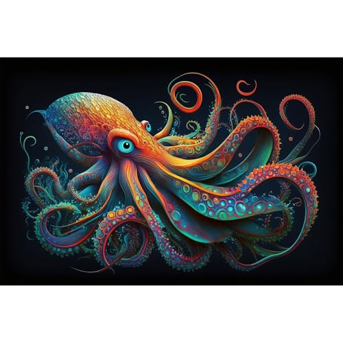 Octopus Aquarium Background Abstract Colorful Octopus Terrarium Background Glowing Octopus on Black Background Fish Tank Backdrop Poster Wallpaper Decorations Vinyl 72x24in (72(W)x24(H)in / Green Red)