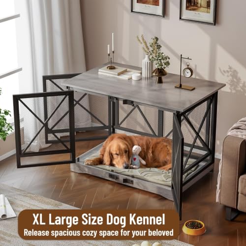 48" Dog Crate with Wheels (Gray-3 / 46.5"L x 29.1"W x 32.7"H)