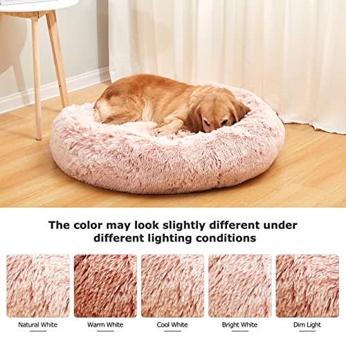 Calming Fluffy Donut Dog Bed for Large Dogs (36.0"L x 36.0"W x 8.0"Th / Pink)