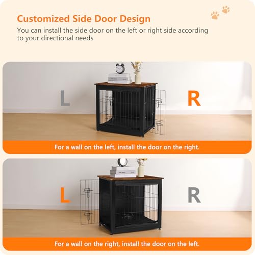 27" Dog Crate Furniture (Black+Rustic Brown / 27.2"L x 20.1"W x 23.6"H)