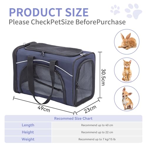 Airline Approved Pet Carrier for Small Dogs & Cats (Navy / 19.0"L x 9.5"W x 12.0"H)