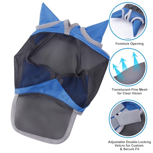 Horse Fly Mask with Ears & Long Nose (Royal Blue / Full)