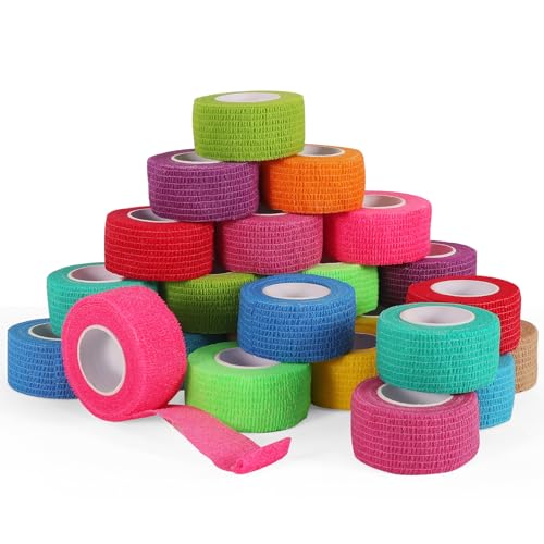 24 Rolls Elastic Self Adhesive Bandage Wrap 1 Inch (1 Inch-24 Count Color)