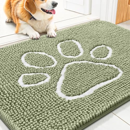 Dog Door Mat for Muddy Paws (30"X20" / Sage Green and White)