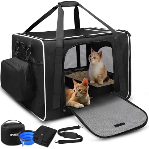 Extra Large Cat Carrier with Litter Box for Car Travel (Black(A carrier with litter box))