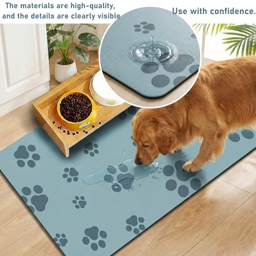 Pet Feeding Mat Dog Cat Food Mat Absorbent No Stains Quick Dry Rubber Bottom Anti (Gray Blue-JY / 16"×24")