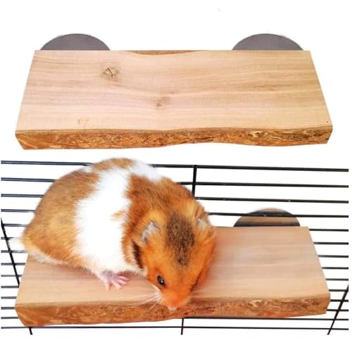 2Pcs Hamster Ledges Wooden Platform 2.6 x 6 Inch Rat Climb Platform Shelf Bird Perch Stand Toys Cage Accessories for Rat Gerbil Suger Glider (6 × 2.6 inch)