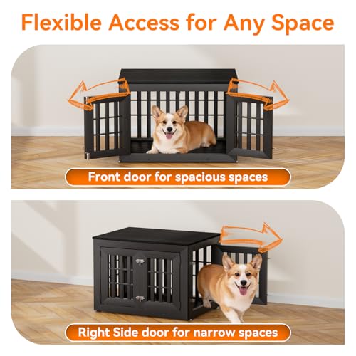 32" Heavy Duty Dog Crate Furniture for Small (32.7"L x 24.4"W x 25.8"H / Black)