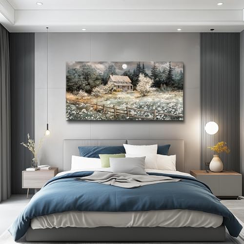 Nature Landscape Wall Paintings Wall Decor For Living Room Bedroom Decorations Rural Artwork Pictures Canvas Wall Art Large Framed for Office Farmhouse Aesthetic Home Decor Ready To Hang (48"L x 24"W / Rural landscape)