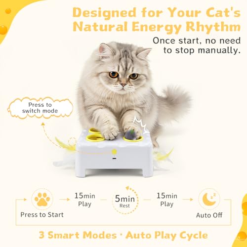 Interactive Cat Feather Toy Cheese Box 3in1 Whack a Mole (White)