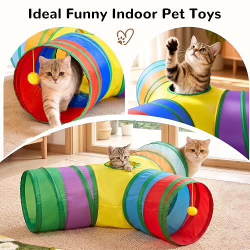 Cat Tunnel, 3-Way Collapsible Toy for Indoor Cats, Rainbow (Rainbow / Small)