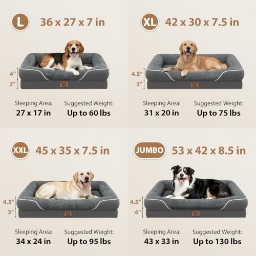 Waterproof Orthopedic Dog Bed for Large and Extra Large Dogs (Dark Grey / 42"L x 30"W x 7.5"Th)