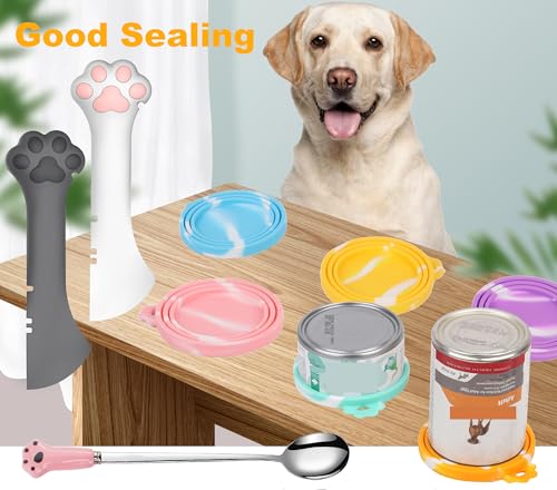 5 PCS Pet Food Can Lids & Spoons Set (Navy Blue)