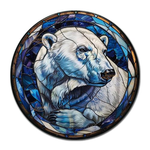 Metal Sign Tin Sign Circular Stained Glass Polar Bear2 Funny Sign for Garage 8×8 Inches (8×8 Inches / Polar Bear-3)