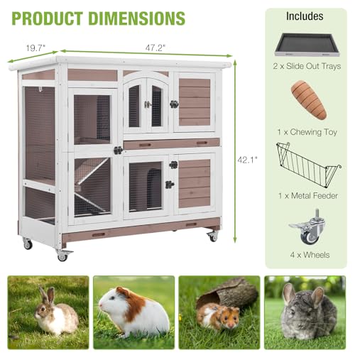 Two Story Rabbit Hutch with Chew (Beige)