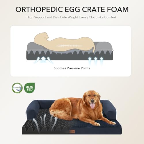 Orthopedic Dog Bed for Extra Large Dogs (Navy Blue / 53.0"L x 42.0"W x 8.0"Th)